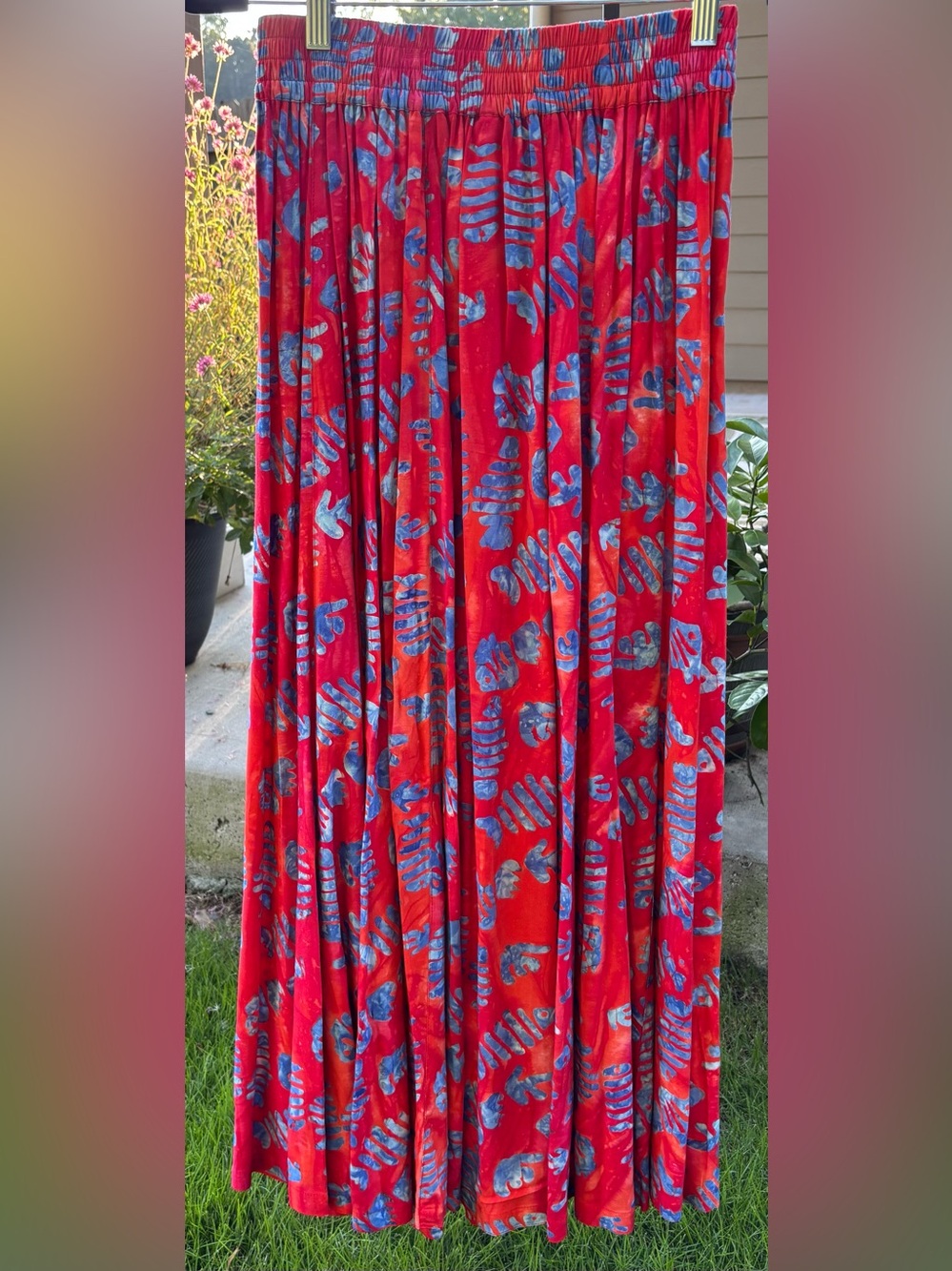 Red/orange tie dye Maxi Skirt with Blue Fish Pattern